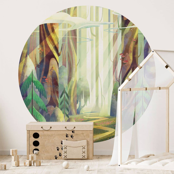Kindertapete Fototapete Verwunschener Wald im Licht - DigitalArtsi - Rund - Selbstklebend/Vlies