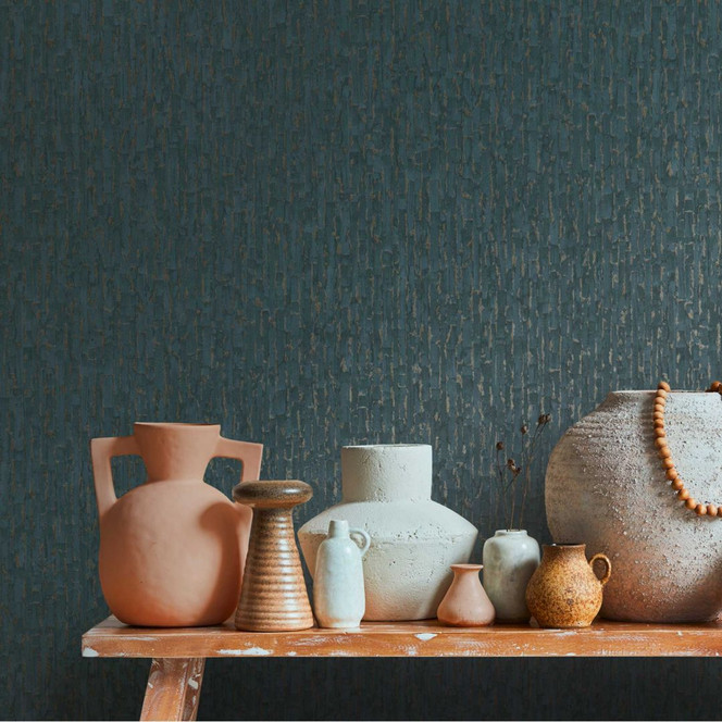 Strukturtapete mit 3D-Effekt Blau Braun – Vliestapete modern