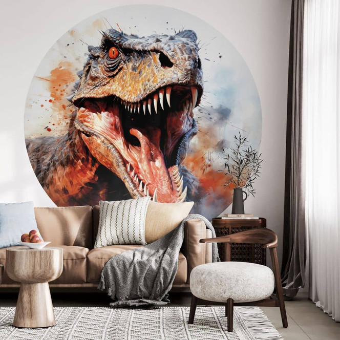 Fototapete Dinosaurier - T-Rex: Das wilde Gesicht der Urzeit - Jaszke - Rund - Selbstklebend/Vlies