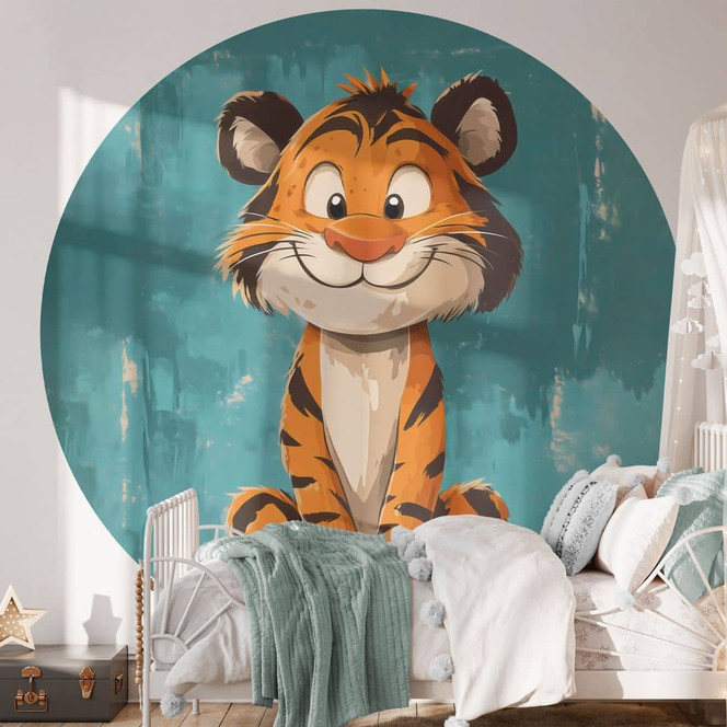 Fototapete Fröhliches Tigerbaby | Babyzimmer | Kinderzimmer - Magnusson - Rund - Selbstklebend/Vlies