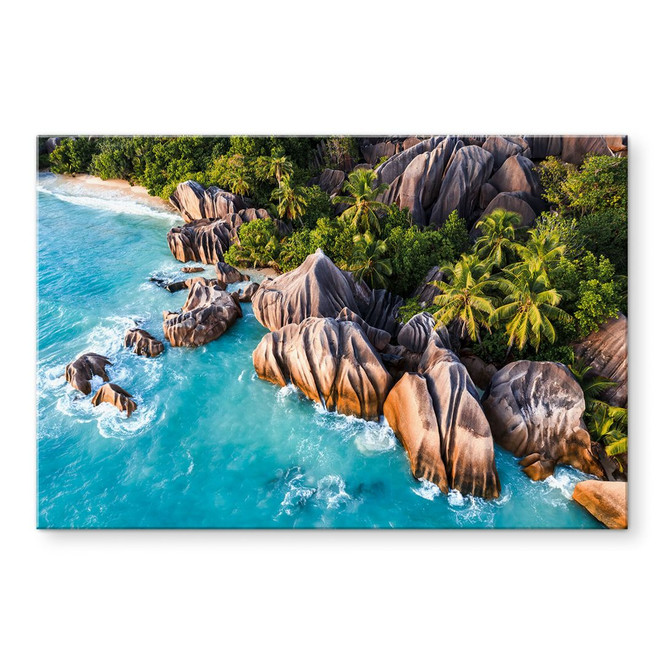 Glasbild Tropische Felsenküste der Seychellen - Colombo