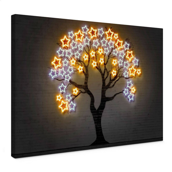 Leinwandbild Baum mit Sternen | Neon Design - Mielu
