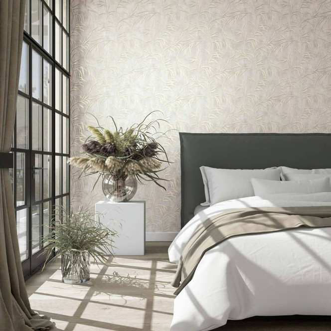 Vliestapete mit Blättern in Betonoptik beige Floral