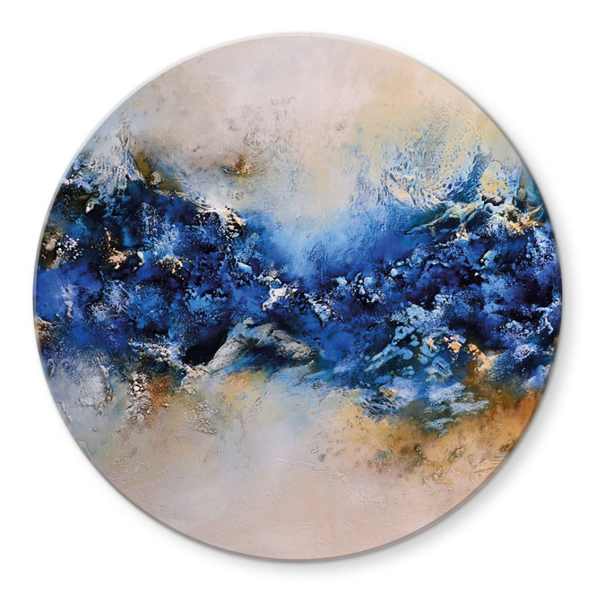 Glasbild Blau-goldene Interaktion - Fedrau - Rund