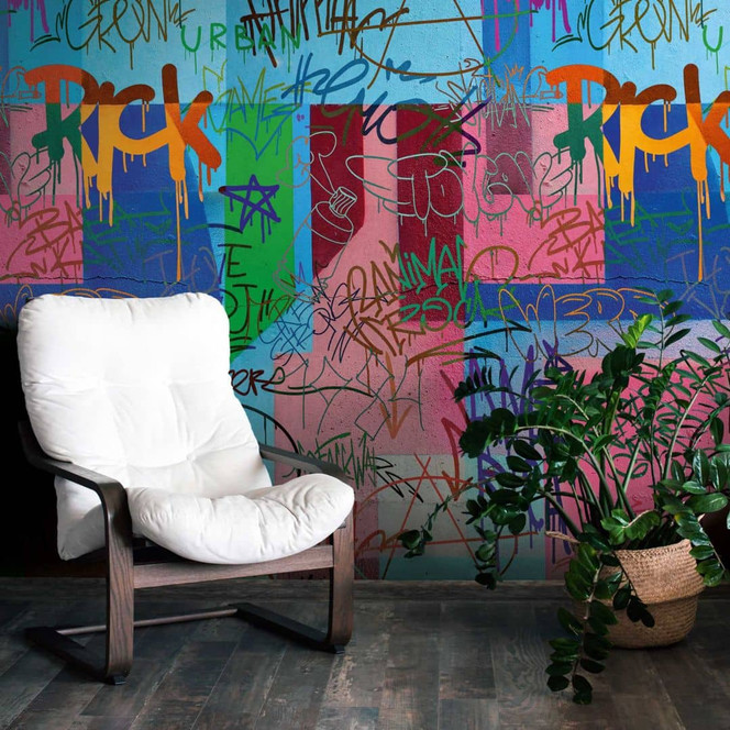 Graffiti-Tapete bunt - Vliestapete Street Art Design - Jugendzimmer Fototapete