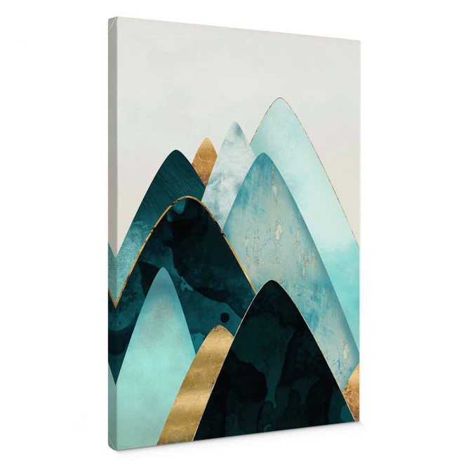 Leinwandbild Abstrakte Berge in Gold und Blau - SpaceFrog Designs