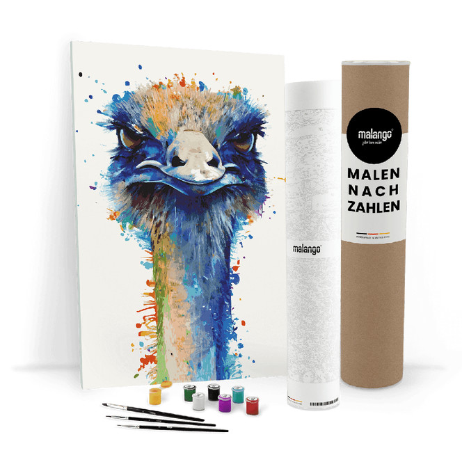 Malen nach Zahlen Leinwandbild - Straussenfamilie Papa Sandro