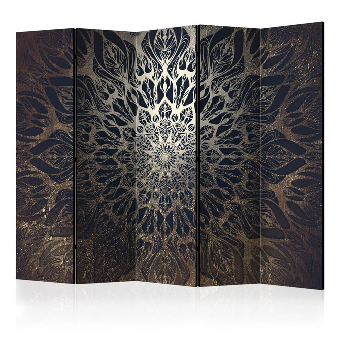 Paravent, Raumteiler freistehend, Trennwand - Spinnennetz (Braun) , 5-teilig - 225 x 172 cm
