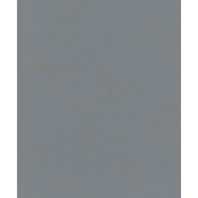 Vliestapete mit gezeichneten Gesichtern anthrazit Textiloptik