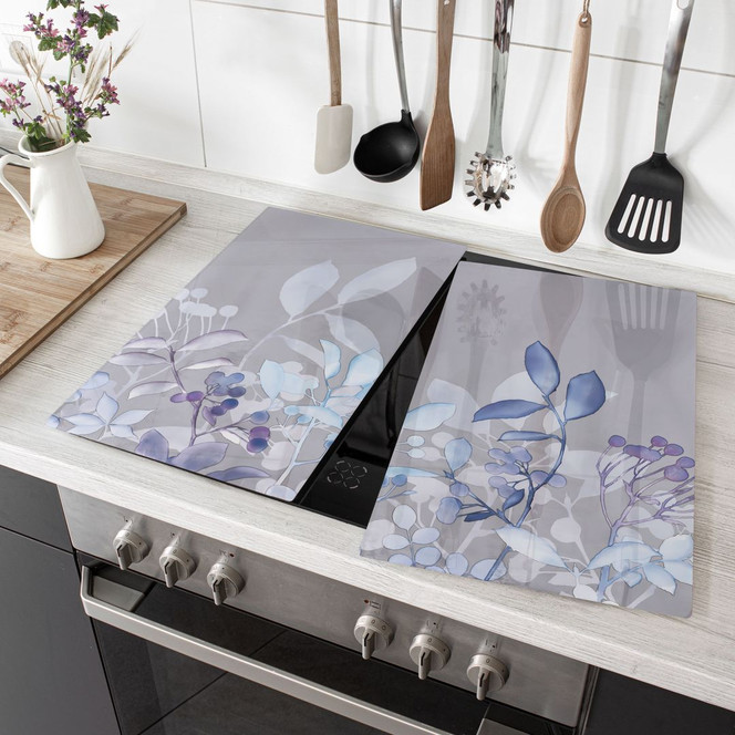 Herdabdeckplatte - Blaue Aquarell-Pflanzen - Haase