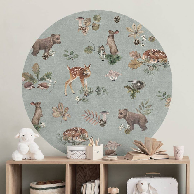 Wandtattoo Rehkitz und Waldfreunde - Tiere für Kinder - blau - Kikki Belle - Rund