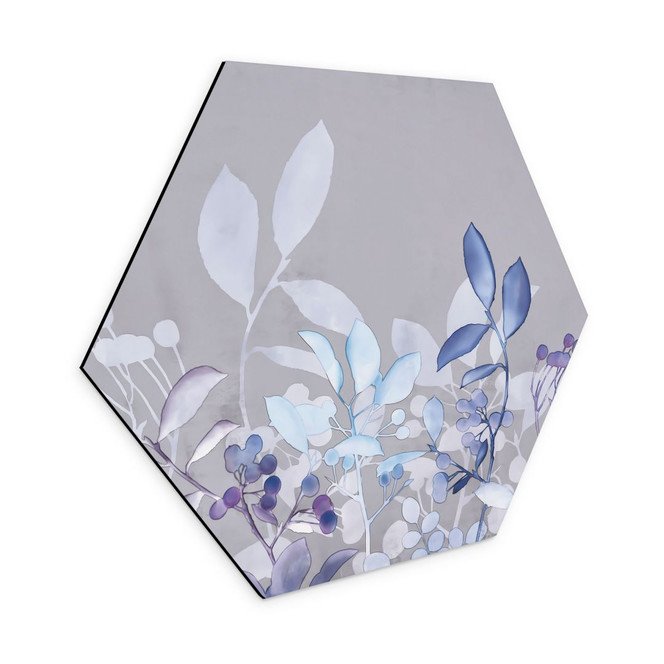 Hexagon Wandbild Blaue Aquarell-Pflanzen - Haase - Alu-Dibond
