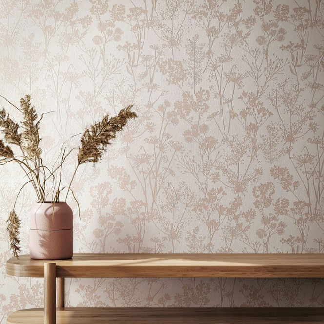 Vliestapete in weiss, beige Blattmotiv Blätteroptik Floral Natur