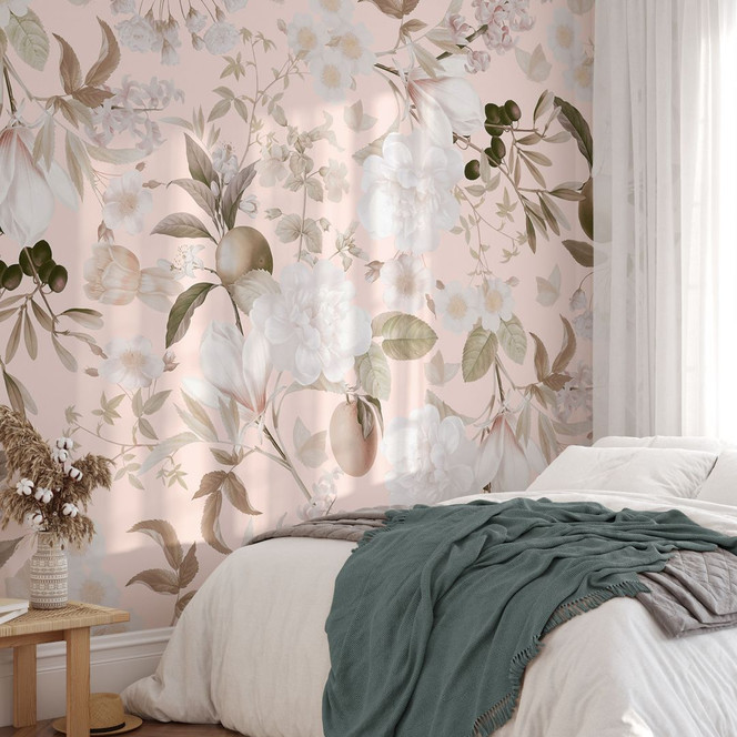 Fototapete Boho-Illustration mit Blumen und Früchten - UN Designs