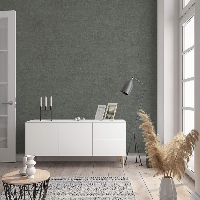 Vliestapete mit moderner einfarbiger Optik und Struktur in grau Uni