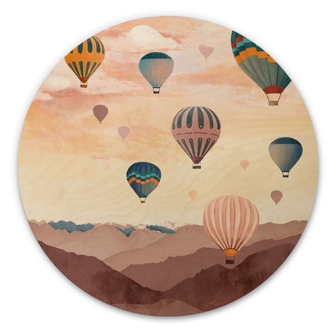 Holzbild Hoch hinaus mit den Heissluftballons - Goed Blauw - Rund