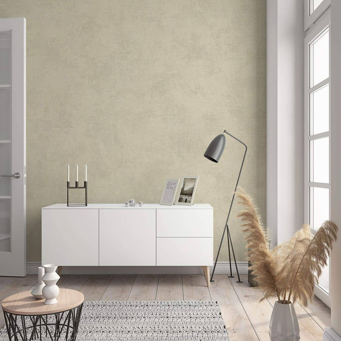 Vliestapete mit moderner einfarbiger Optik und Struktur in beige Uni