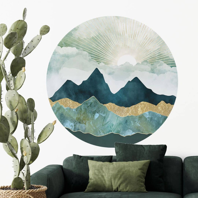 Wandtattoo Sonnige Landschaft in Blau und Gold - SpaceFrog Designs - Rund