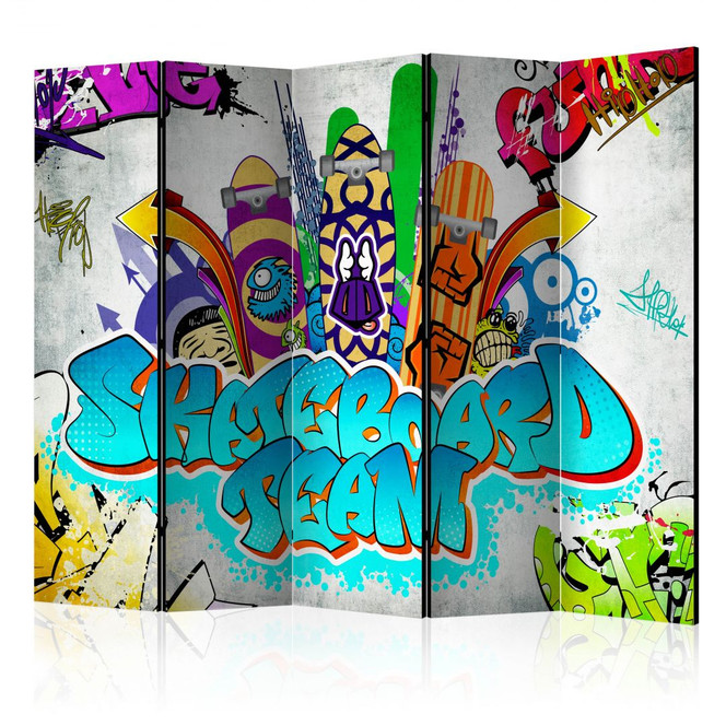 Paravent, Raumteiler freistehend, Trennwand - Skateboard-Mannschaft , 5-teilig - 225 x 172 cm