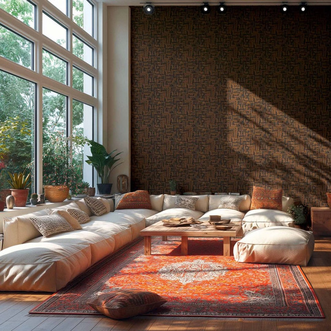 Strukturtapete mit Leinen-Optik Braun Schwarz – Geometrisches Muster