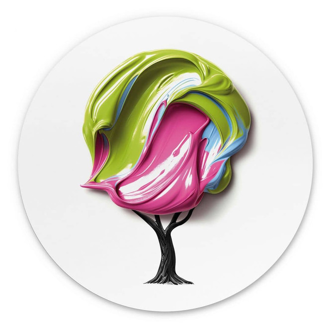 Wandbild Baum mit bunter 3D-Krone - Mielu - Alu-Dibond Rund