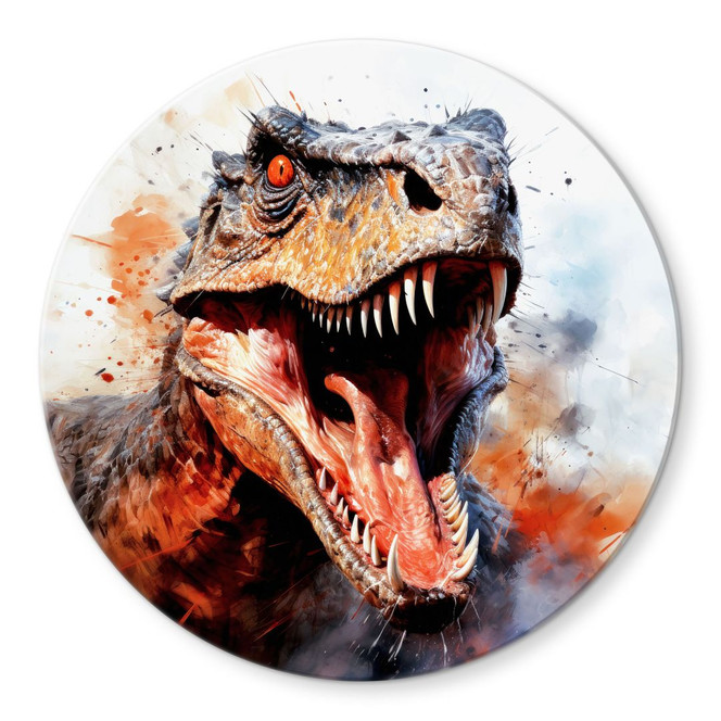 Glasbild T-Rex: Das wilde Gesicht der Urzeit - Jaszke - Rund