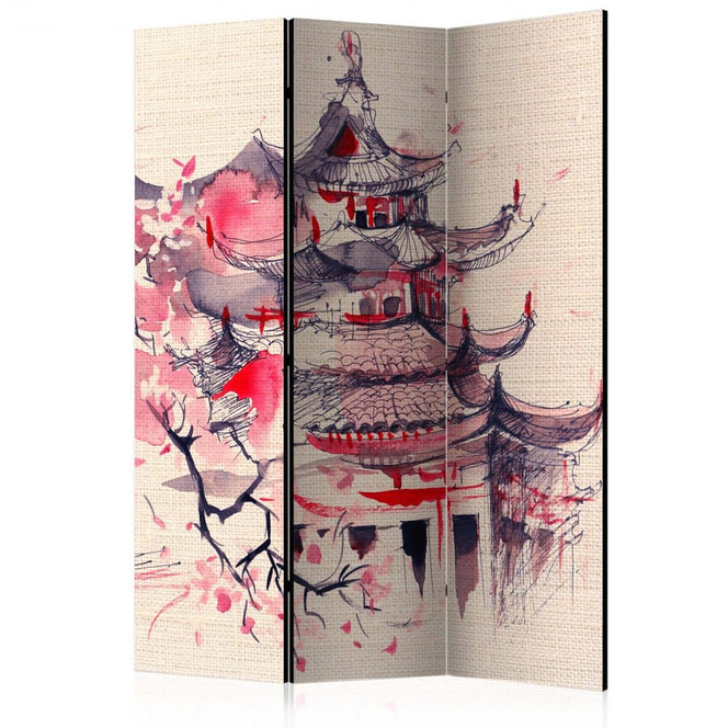 Paravent, Raumteiler freistehend, Trennwand - Sakura in den Shogun Gärten