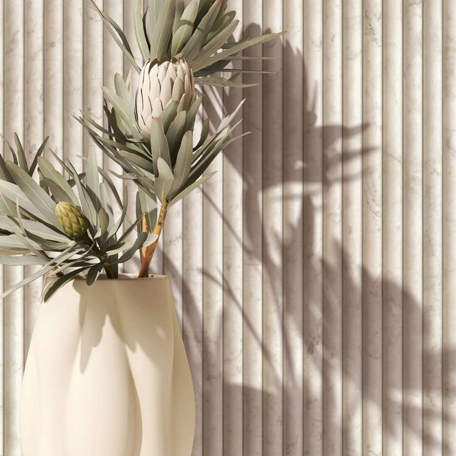 Vliestapete in beige Marmoroptik SteinPaneel Streifen Klassisch