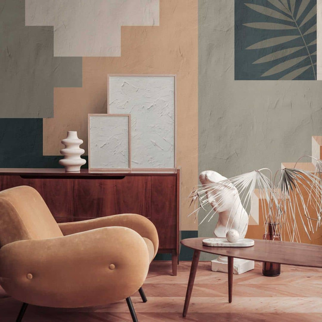 3D-Fototapete Abstrakt Beige Braun - Vliestapete mit Treppenmotiv für Wohnzimmer & Flur