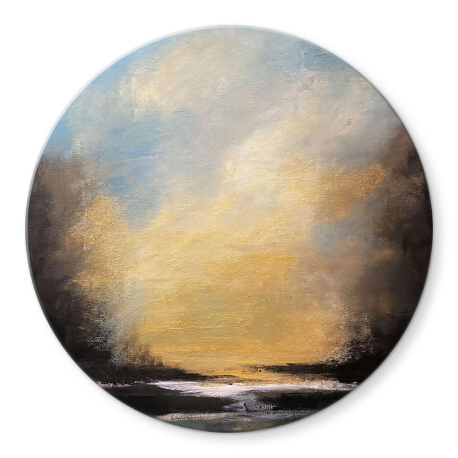 Glasbild Goldenes Licht am Abendhimmel - Bergius - Rund