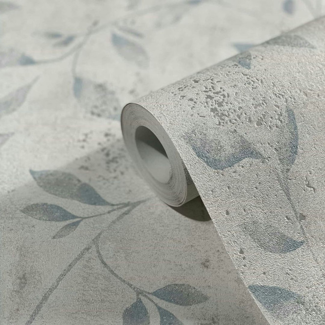 Vliestapete mit Blattmotiv und Metallic Effekt Greige Floral