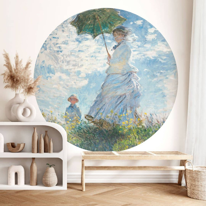 Fototapete Monet - Frau mit Sonnenschirm - Madame Monet und ihr Sohn - Rund - Selbstklebend/Vlies