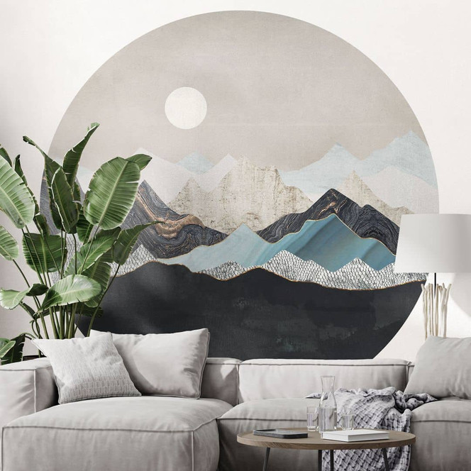 Fototapete Ruhige Berglandschaft in der Dämmerung - SpaceFrog Designs - Rund - Selbstklebend/Vlies