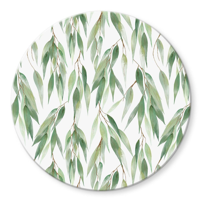 Glasbild Zweige mit grünen Blättern - UN Designs - Rund