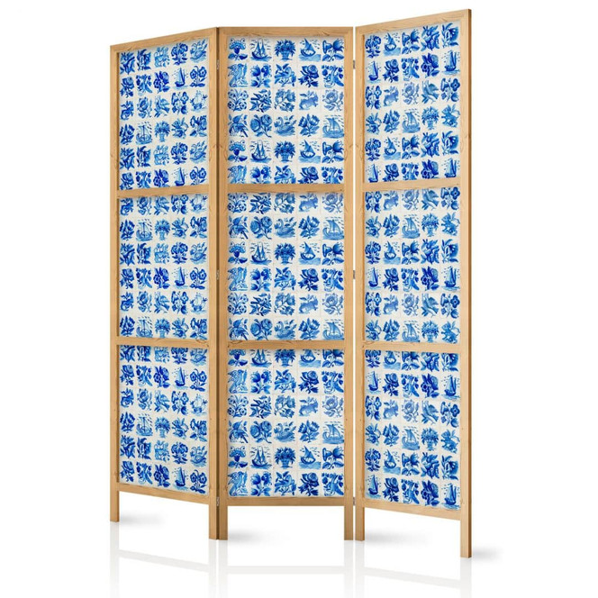 Japanischer Paravent, Raumteiler freistehend, Trennwand - Ceramic Tiles: Traditional Portuguese Blue