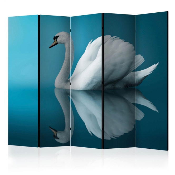 Paravent, Raumteiler freistehend, Trennwand - Schwan in Reflexion , 5-teilig - 225 x 172 cm