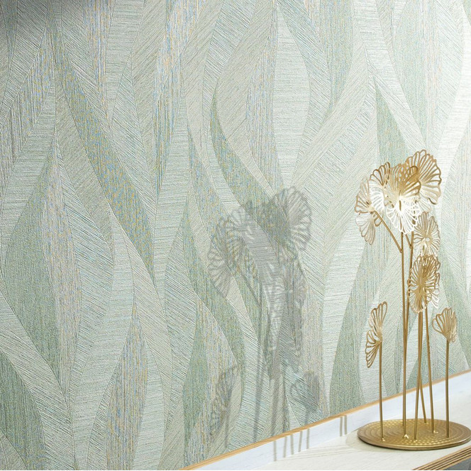 Vliestapete in künstlericher Wellenoptik und grün Welle