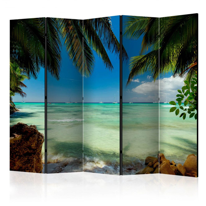 Paravent, Raumteiler freistehend, Trennwand - Entspannen am Strand , 5-teilig - 225 x 172 cm