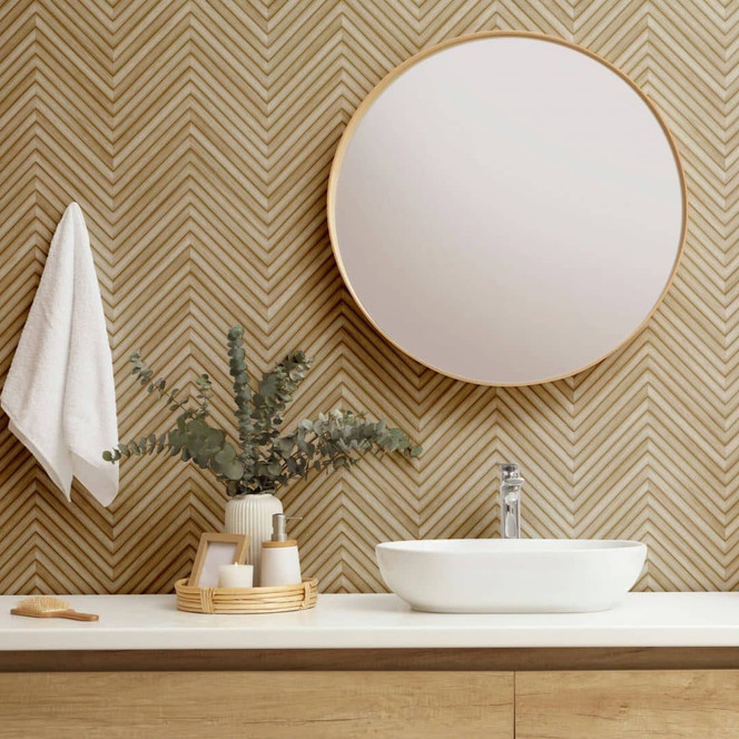 Vliestapete mit Fischgratmuster und Holzoptik beige Holzoptik