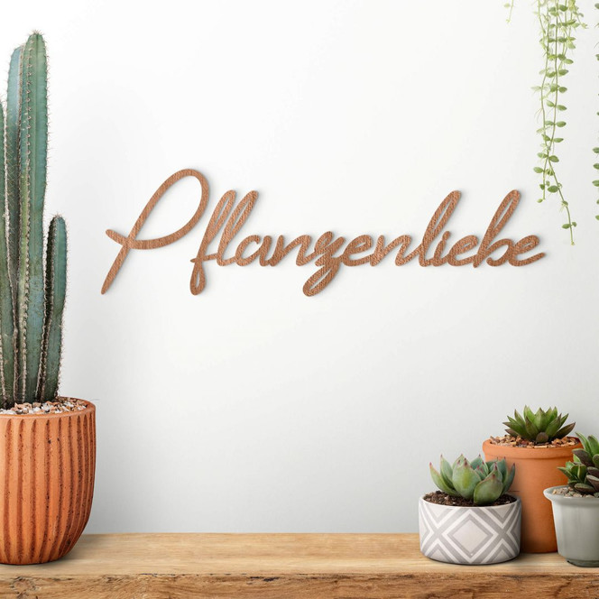 3D Holz Schriftzug Pflanzenliebe - Mahagoni