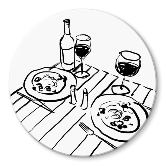Glasbild Stillleben-Dinner mit Wein - Treechild - Rund