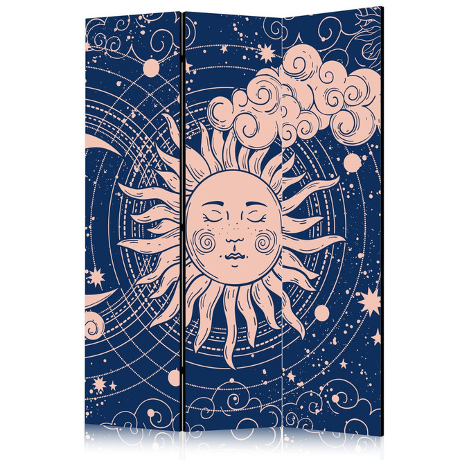 Paravent, Raumteiler freistehend, Trennwand - Cosmic Harmony: Sun and Moon Illustration
