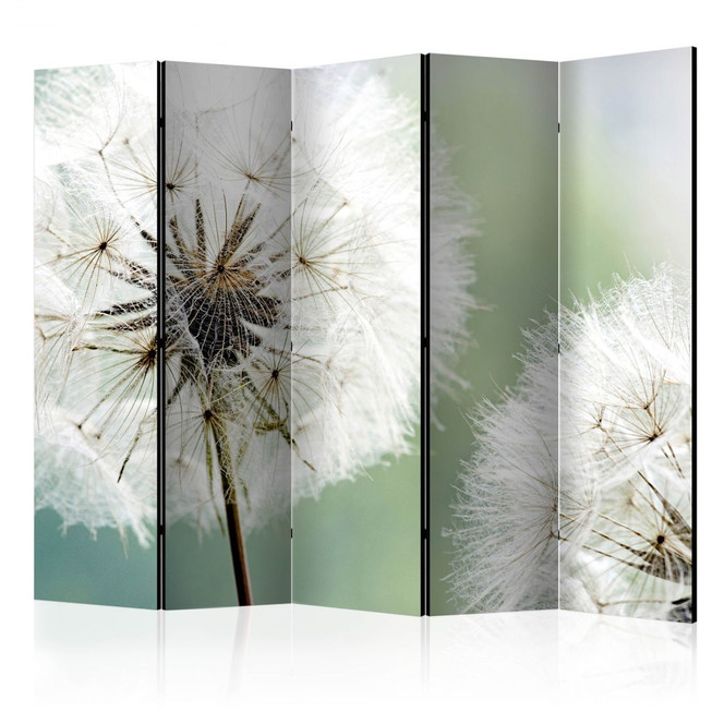 Paravent, Raumteiler freistehend, Trennwand - Zwei Pusteblumen , 5-teilig - 225 x 172 cm