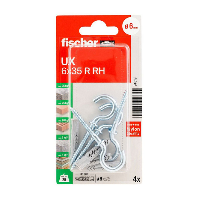 fischer - Universaldübel UX 6 x 35 RH mit Rundhaken - Bild - 1