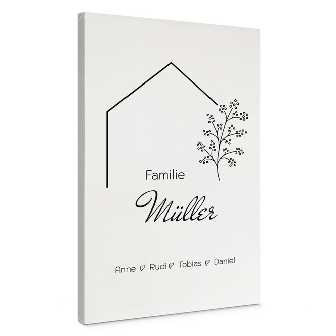 Personalisierbares Leinwandbild Familie Haus - weiss