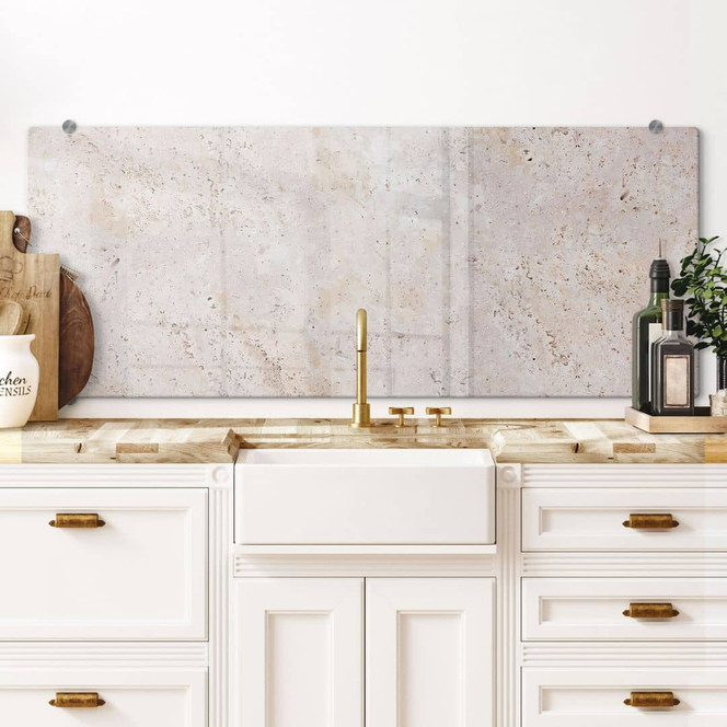 Spritzschutz Textur einer beigen Steinmauer - Pictufy Studio - Panorama