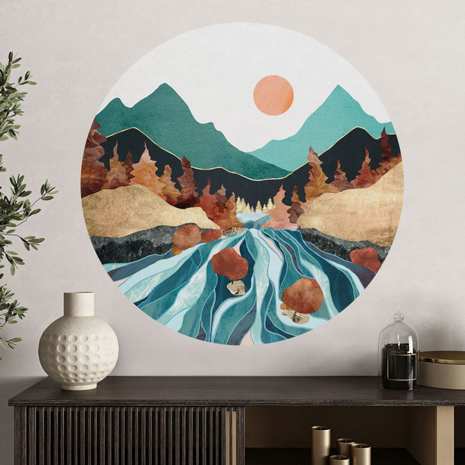 Wandtattoo Berg Land Fluss - SpaceFrog Designs - Rund