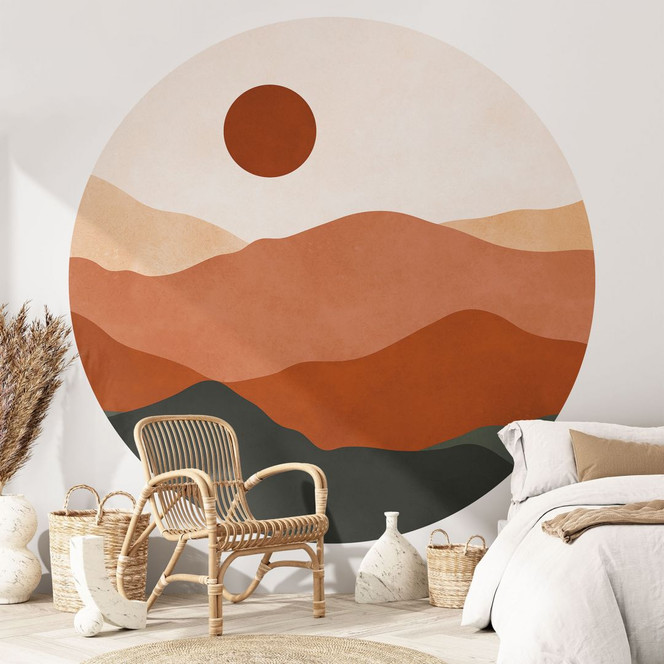 Fototapete Sanfte Hügel in der Abendsonne | Landschaftstapete - Costa - Rund - Selbstklebend/Vlies