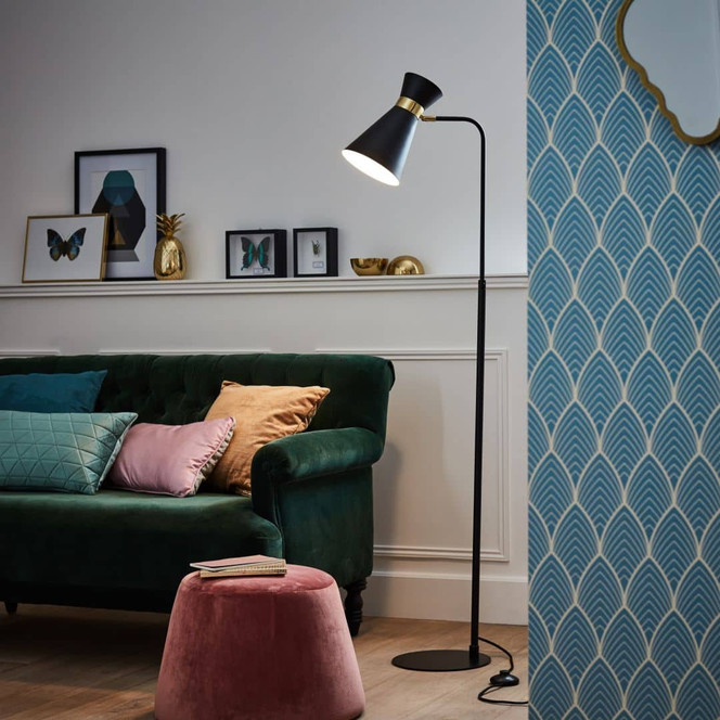 Stehleuchte Ilias, gold, 148.5 x 25 cm, Metall Stehlampe, dimmbar