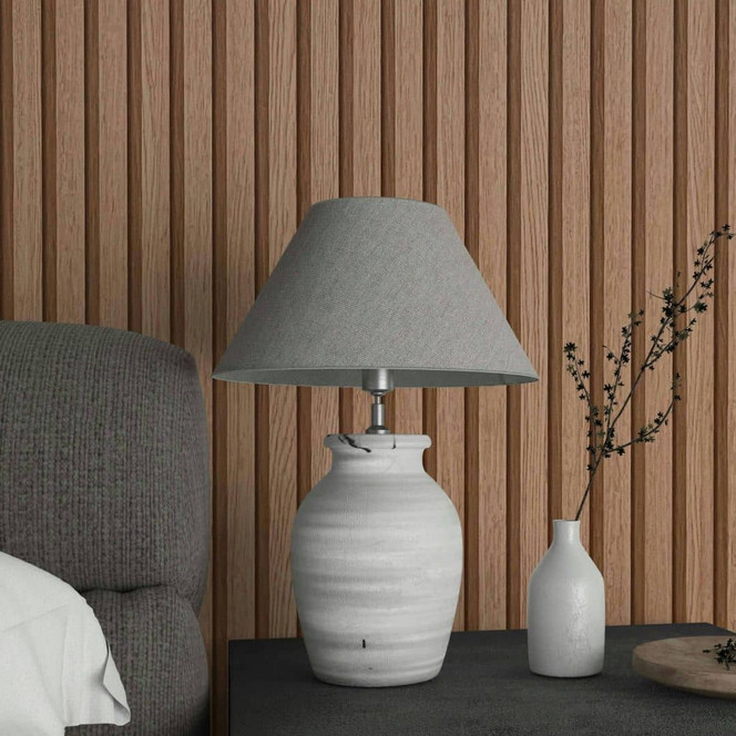 Vliestapete mit Akustikpaneele Optik und leichter Holzmaserung im Skandi Stil braun Streifen